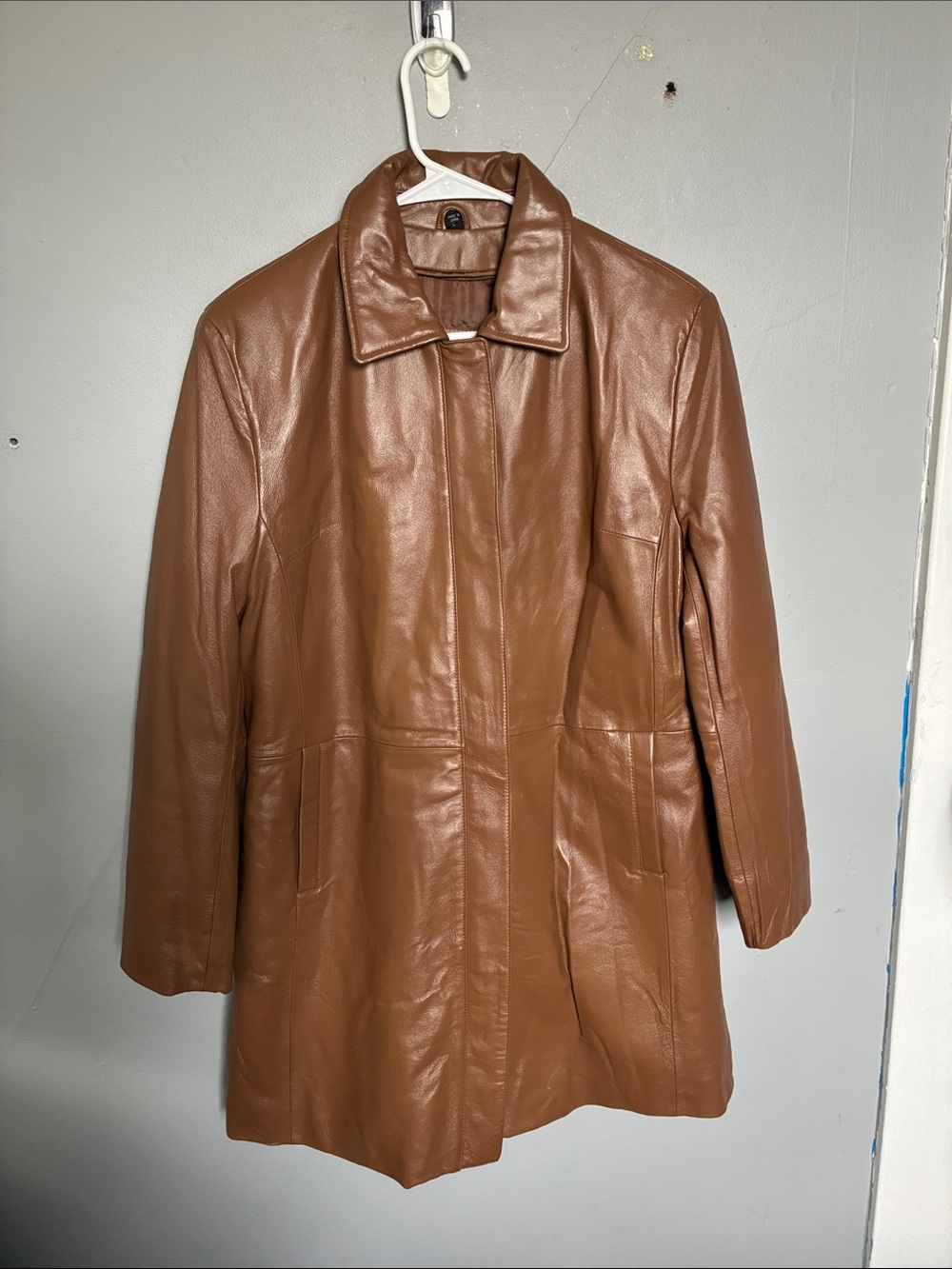 Retro Excelled collection L brown leather full zip coat mob wife fall autumn